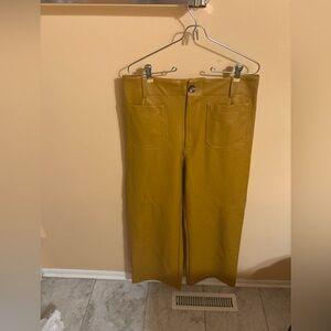Anthropologie Maeve Colette Faux Leather Wide Leg Cropped Pants in Tan
